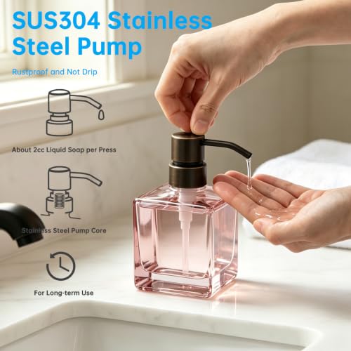 Image of Square Soap Dispenser Glass Blush Pink, Oil Rubbed Bronze,8.4oz