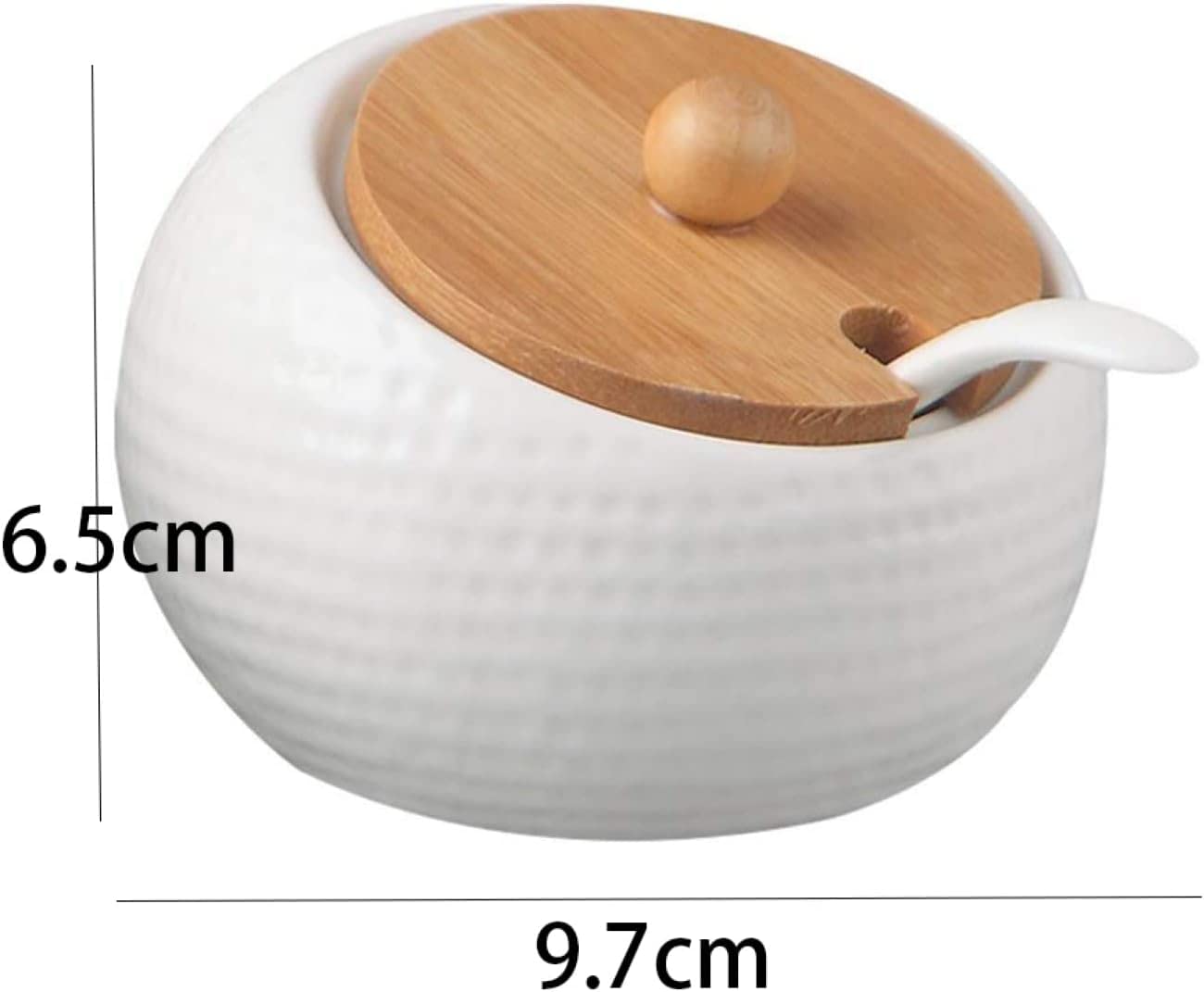 Zuccheriera in Ceramica Zuccheriera in Porcellana con Coperchio e Cucchiaio in Porcellana 180ml a Forma di Striscia, Completo per Bar Cucina e Colazione casalinga (Bianco Opaco) -9,7 * 6,5 cm