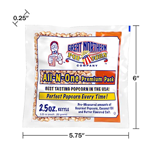 Image of 2.5oz Popcorn Packs - Pre-Measured, Movie Theater Style, All-in-One Kernel, Salt, Oil Packets for Popcorn Machines by Great Northern Popcorn (40 Case)
