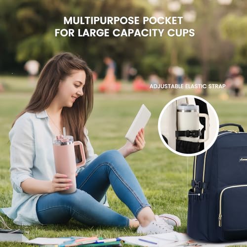 Image of LOVEVOOK Laptop Backpack for Women with Pouch Pocket for Large Capacity Cup,18 Inch Laptop Computer Bag Travel Backpack Purse,Waterproof Work Business Backpack College Teacher Bags,Dark Blue