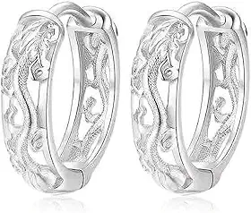 Brincos masculinos de argola de dragão, design de dragão chinês esculpido em tom prateado, joia urbana estilosa para homens