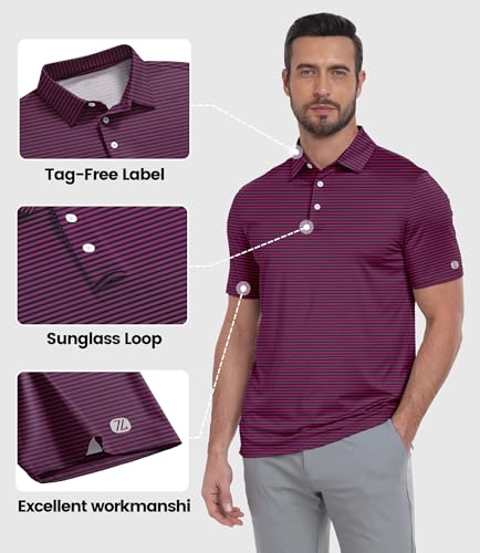 Image of ZITY 5 Pack Mens Golf Striped Polo Shirts Short Sleeve UPF 50+ Moisture Wicking Athletic Daily Casual Collared Shirt