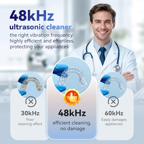 Image of Ultrasonic Retainer Cleaner Machine 48kHz, Dental Ultrasonic Care Cleaner | Ultrasonic Retainer Cleaner for Dentures, Aligners, Mouth Guards, Toothbrush Heads and Jewelry with 200ML Capacity