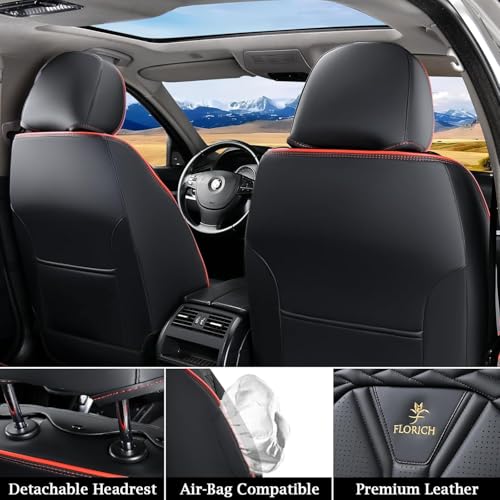 Image of FLORICH Leather Seat Covers Full Set Car Seat Protectors 5 Seats Automotive Seat Covers Universal Fit for Most Cars Trucks SUV-Black&Red Line