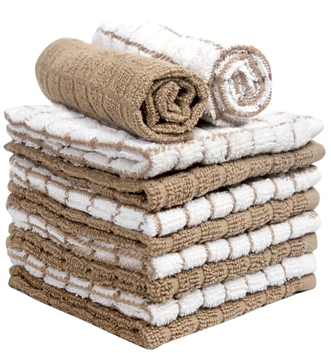 Image of Bumble Dish Cloths (8 Pack) | 12 inch x 12 inch | 100% Cotton Kitchen Towels | 405 GSM | Soft, Highly Absorbent & Durable Dish Towels for Kitchen | Tan