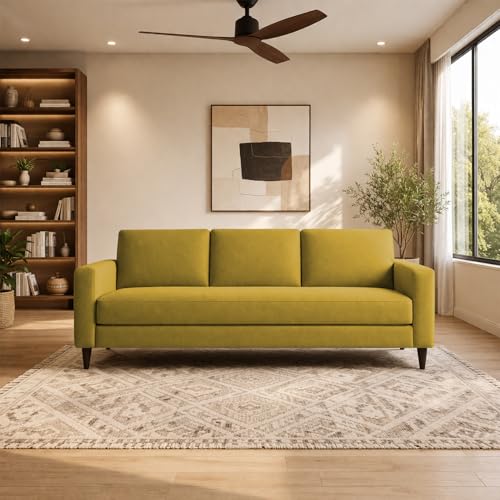 Image of Carlos 3 Seater Sofa Set for Living Room & Home Office, Modern Furniture Fabric Sofa Couch with Comfortable Soft Cushioning, Durable Wooden Frame, Stylish Seating for Home (Yellow)