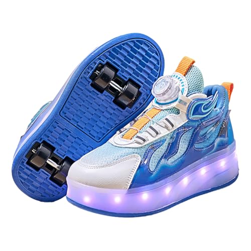 Leichtrit Zapatos con Ruedas retráctiles,Zapatillas de Skateboard con Dos Ruedas,Zapatos con Ruedas para niños,con 4 Ruedas Retirable Retráctil,LED Light-UP,para Regalos creativos de Vacaciones
