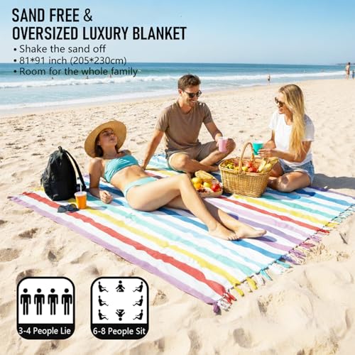 Image of Yongoes Oversized Turkish Beach Towel Blanket Cotton Giant XL Sandproof Towels Huge Linen XXL Extra Large Big Throw Quilt Blankets for Adults Cloud Travel Camping Glamping Accessories Essentials