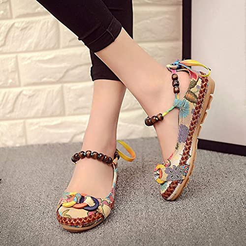 TangDao Women's Retro Women Ethnic Beading Round Toe Floral Embroidered Shoes Women Lace Up Casual Ballet Flats Shoes4