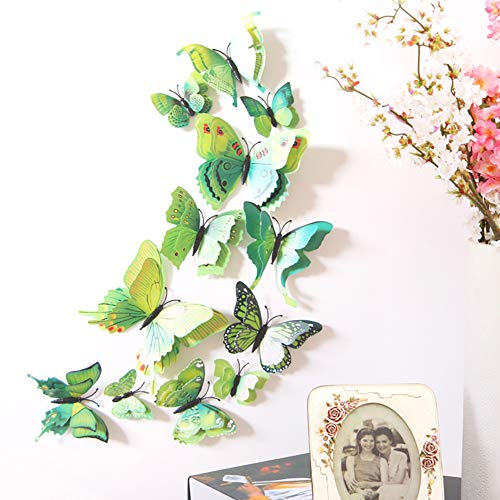 Jyphm 24Pcs 3D Butterfly Wall Decal Double Wings Removable Refrigerator Magnets Stickers Decor For Kids Room Decoration Home And Bedroom Art Mural Green #TOP2