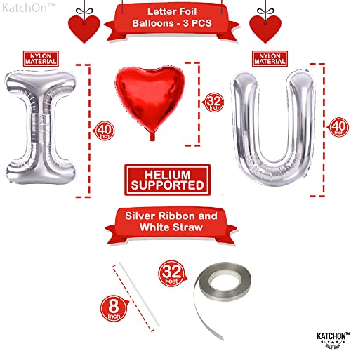 Image of KatchOn, Silver I Love You Balloons for Him- Big 40 Inch | Red Heart Anniversary Day Decorations | Love Balloons for Romantic Night | Red Heart Balloons | Valentines Day Decorations | Valentines Decor