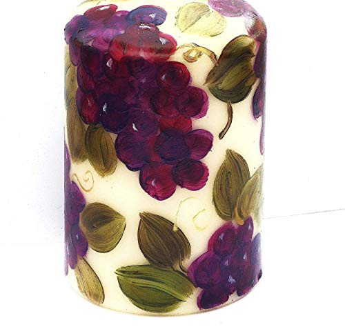 Decorative Painted Purple Grapes Grapevines Ivory Short Pillar Candle Mediterranean Tuscan Decor for the Kitchen