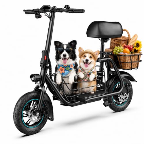 Image of AWWSCOOTER Electric Scooter with Seat & Basket for Adults 20Mile Range