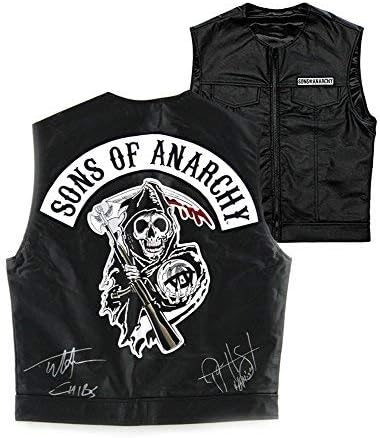 Tommy Flanagan & Ryan Hurst Autographed/Signed Officially Licensed Sons of Anarchy Black Biker Vest with"Chibs" and"Opie" Inscriptions