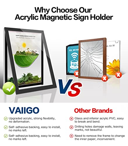 Vaiigo 8.5" X 11" Acrylic Magnetic Sign Holder Wall Mount, Self Adhesive Magnetic Display Frame With Nano Tape And Strong Magnetic Border For Wall, Door, Glass, Home, Store, Office (Black, 3Pack) #TOP6