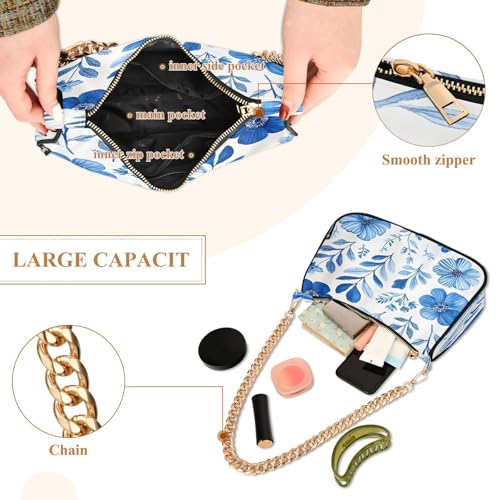 CEBUGI Crossbody Bags for Women Shoulder Purse Blue Flower Handbags Stylish Clutch Purse with Chain Strap4