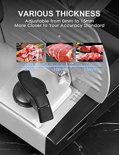 AICOK Meat Slicer Electric Deli & Food Slicer for Home Use, 7.5" Removable Stainless Steel Blade with Adjustable Thickness Dial(0-15mm) for Meat, Cheese, Bread, Include Food Pusher and Non-Slip Feet