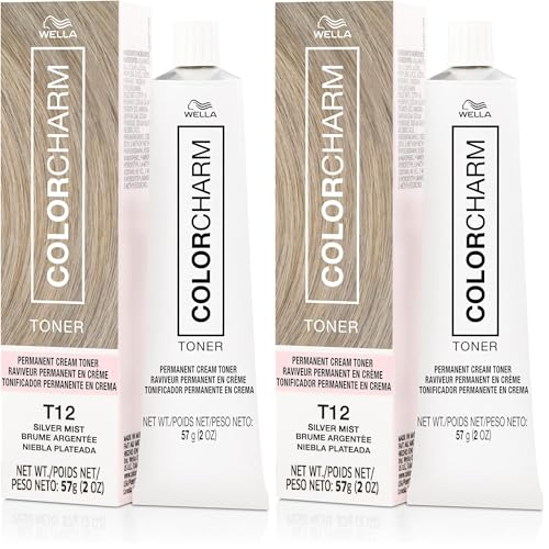 Image of WELLA colorcharm Permanent Creme Toner, Free of Animal-Derivied Ingredients, Parabens Free, Gluten Free, T12 Silver Mist, 2 oz (Pack of 2)