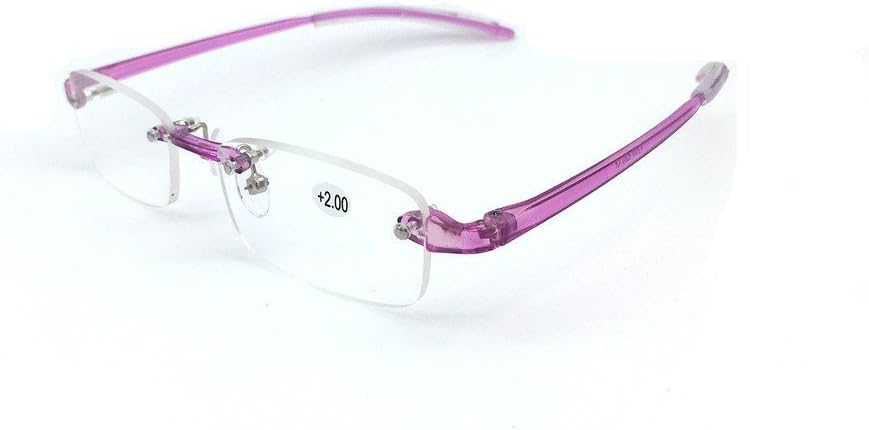 Jee mens womens designer Rimless light weight vintage fashion reading glasses with case 620(purple,+2.00)