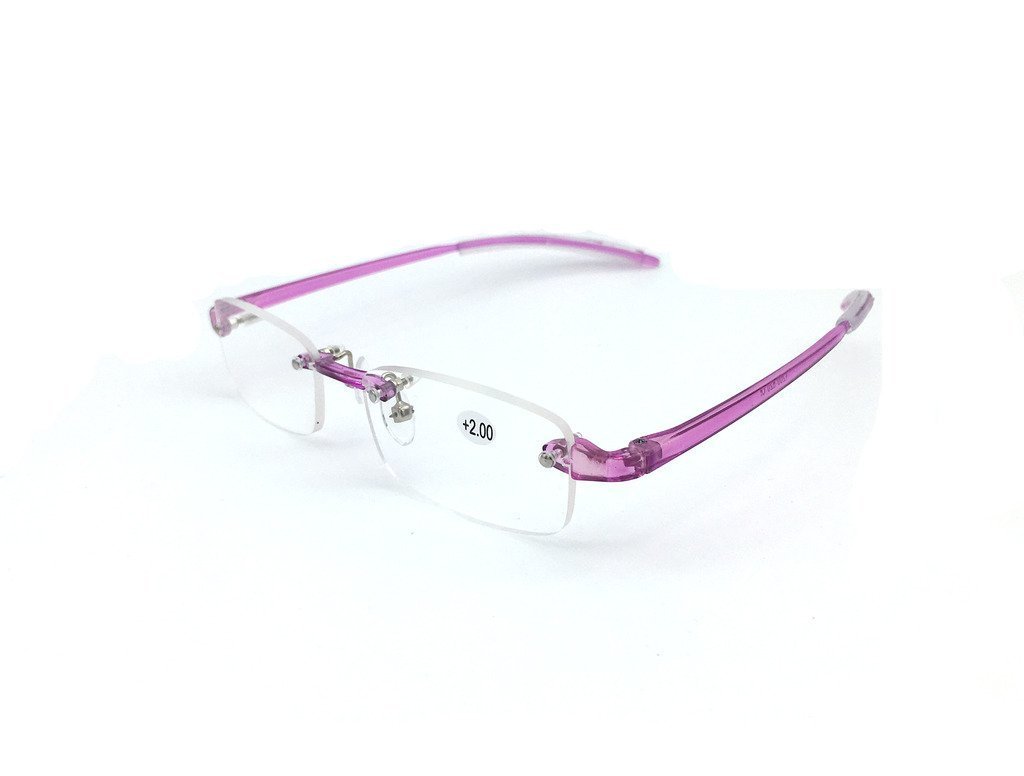 Jee mens womens designer Rimless light weight vintage fashion reading glasses with case 620(purple,+2.00)