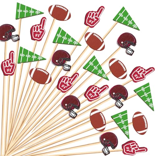 100 Pcs Football Cocktail Picks 4.7 Inch Decorative Sports Ball Football Picks for Appetizers Fruit Toothpicks Fruits Sandwich Buffets Party Decoration(Football)