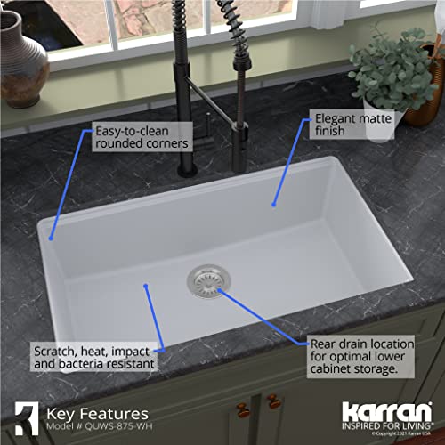 Karran Quws-875 Undermount 32.5 In. Large Single Bowl Quartz Workstation Kitchen Sink In White #TOP4