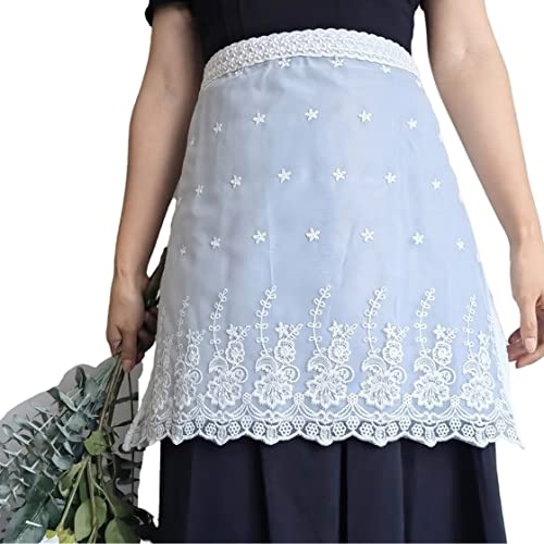 Vanoker Embroidered Fashion Waist Aprons Home Kitchen Restaurant Photo Props Florist Shop White Lace Half Apron (White) #TOP1