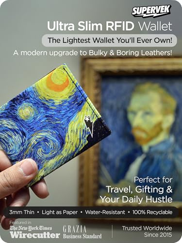 Starry Night Stitched Paper Wallet - Vegan, Mighty Thin, Tear & Water-Resistant Slim Wallet for men - Mens Credit Card Holder Wallet Gifts for Him - Designer Bifold Wallets - RFID Blocking3