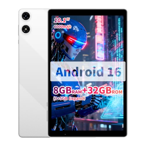 Image of Tablet 10 inch Android 16, 32GB+1TB Storage, 1280x800 IPS White