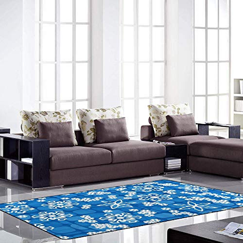 Tapis abstrait bleu Ruchen anti-glisse doux pour grand salon - 3