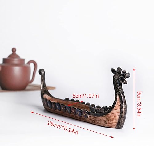 Miniatura 2 de Srliya Soporte para incienso de 31 x 14 x 11 barcos vikingos para incienso, adorno retro para barcos, exquisitos y hermosos adornos de decoración