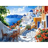 KEYIFA Küste Malen Nach Zahlen Erwachsene, Landschaft Malen Nach Zahlen Kits mit Pinseln und Acrylfarben, DIY Ölgemälde Set Malen Basteln Leinwand Bild Erwachsene, Home Deko 40x30cm