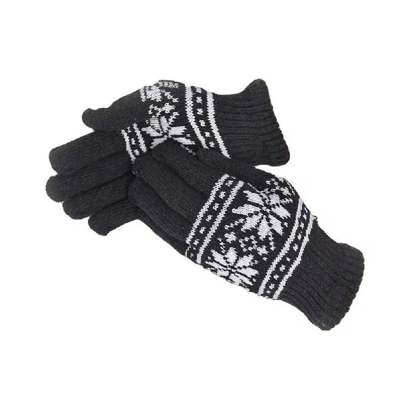 Winter Woolen Knit Gloves Snowflake Design Black-image-16