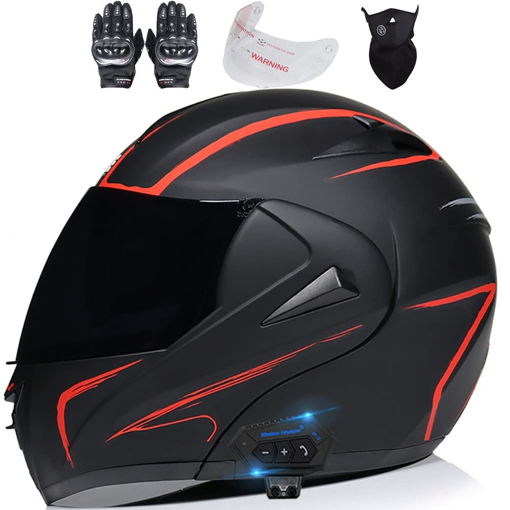 Byroads Bluetooth Flip Helmet Dual Sun Motorcycle Helmet Crotch Rocket Helmets for Men Casco para Motocicleta Bluetooth ECE Approved Dual Visor Anti-fog for Adult 55~62cm