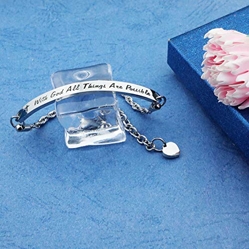 G-Ahora Christian Gift with God All Things are Possible Faith Bracelet Religious Jewelry Cross Bracelets for Women Baptism Gift(BR-Withgod) - Image 4