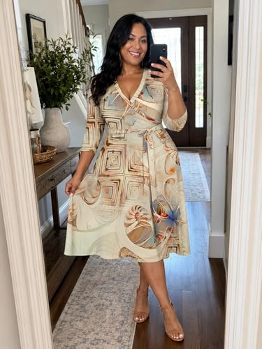 Image of PinkPatty Women's Plus Size Maxi Dress Print 3 /4 Sleeves V Neck Party Sundress Wedding Guest Dresses