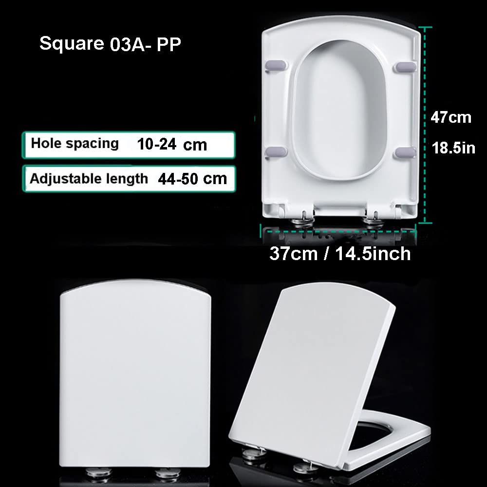 Toilettensitz mit verstellbaren Scharnieren, Langsam schließende, verstellbare Scharniere, quadratischer Toilettensitz mit Schnellverschluss, 35 x 43 cm(37 * 47cm)