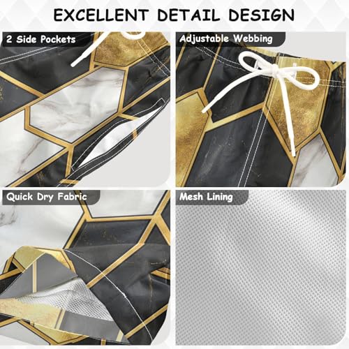 Boys Beach Board Shorts Marble Geometry Swim Trunk Teen Swimwear3