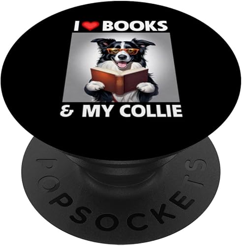 I Love Books and My Border Collie Reading Herd Dog Mom Dad PopSockets Standard PopGrip