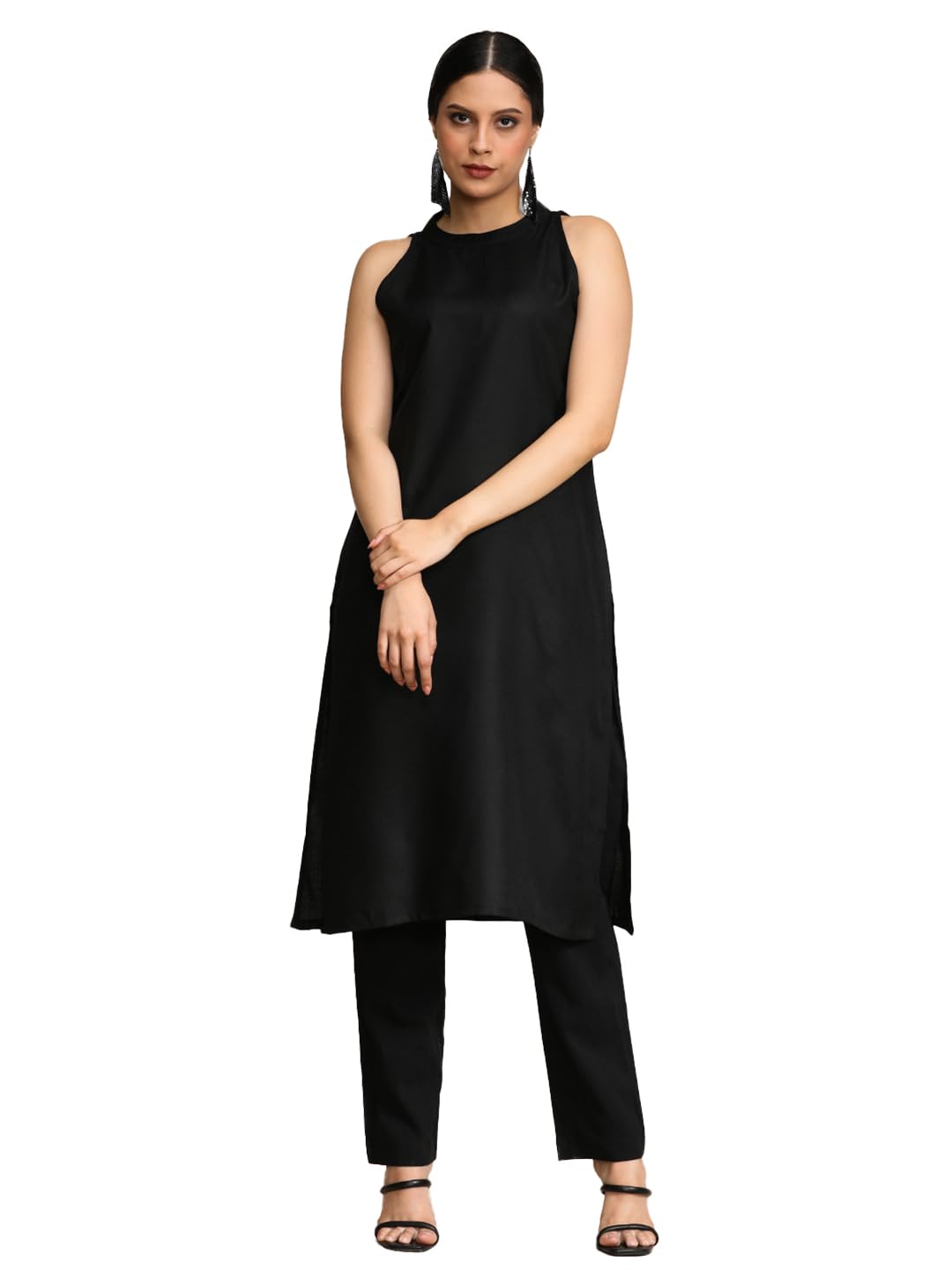 Black Halter Neck Straight Kurta