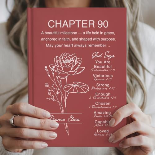Personalized 90th Birthday Journal, Christian Faith Gift, Custom Name Birth Flower Notebook, Hardcover Floral Diary, 90th Birthday Keepsake for Mom, Dad, Wife, Husband, Grandma, Grandpa, Sister, Brother, Friend - VERSE90_10 - Image 6