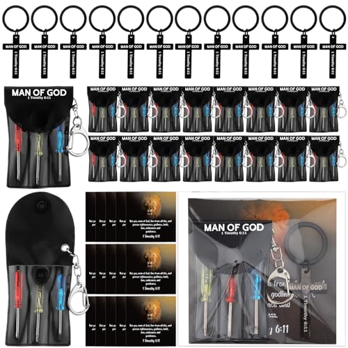 CraftyDream 20 Set Man of God Christian Gifts Bulk Father Day Gifts Church Religious Bible Mini Screwdriver Keychain Gift Sets