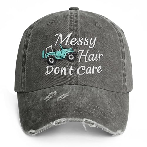 Wpnchsdc Messy Hair Dont Care Trucker Baseball Hats Cap for Women Men- Adjustable Retro Washed Cotton Hat (Blue)