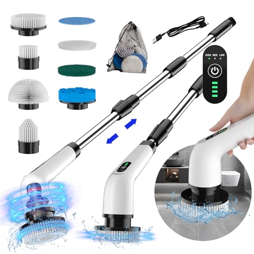 Image of PPLEE Cordless Electric Spin Scrubber, 3 Speeds, 51-Inch Long Handle