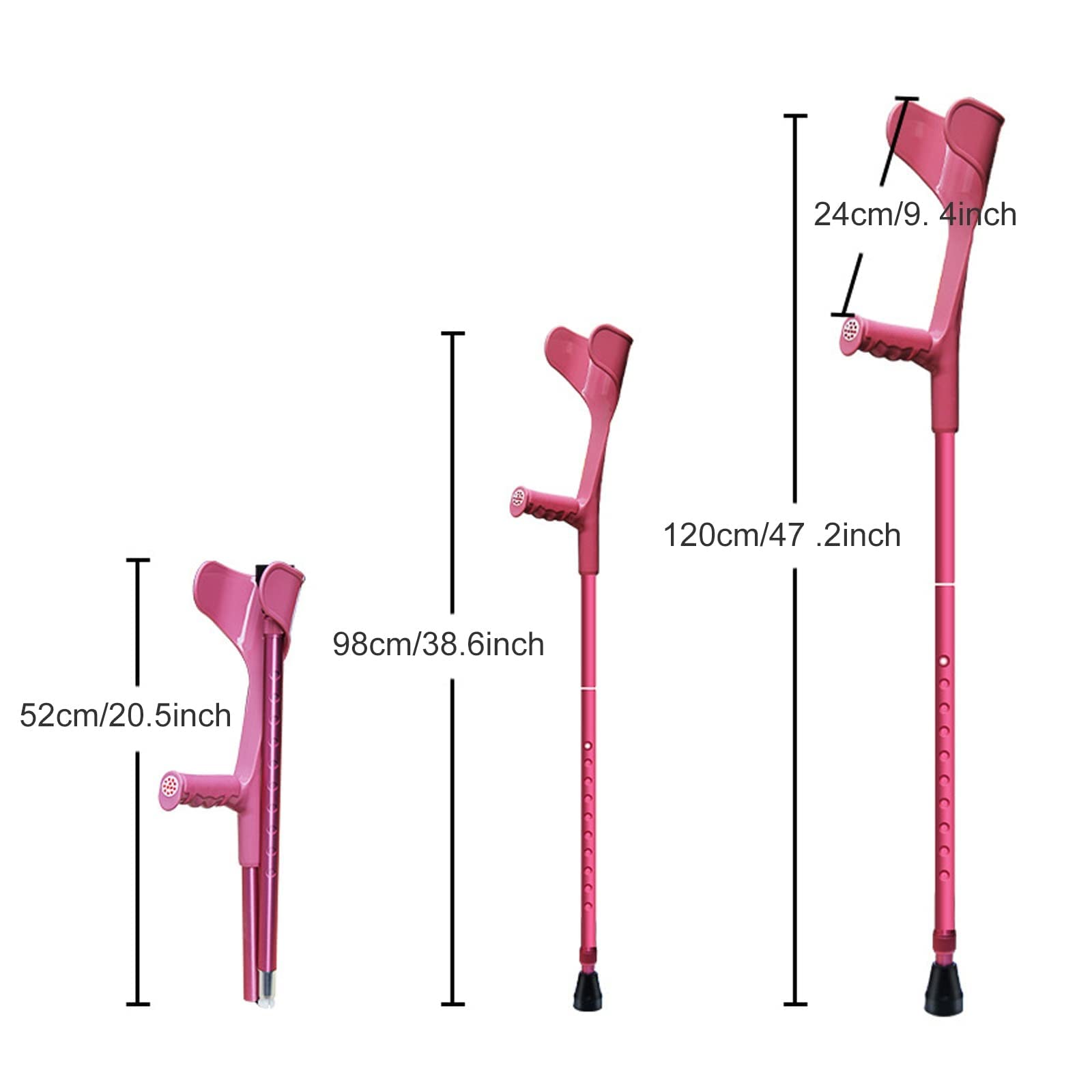 Muletas de antebrazo, muletas de brazo plegables ergonómicas y livianas con asas de goma para trabajo pesado, bastón antideslizante para adultos, negro/rosa/azul (negro)