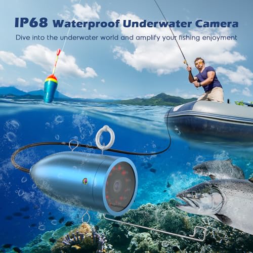 Image of Underwater Fishing Camera, Onbeam 7 Inch Ice Fishing Camera with DVR, 12pcs IR Lights Fish Camera, Portable 1000TVL Underwater Fish Camera 15m for Sea, Lake, Boat, Ice Fishing (8GB SD Card Included)