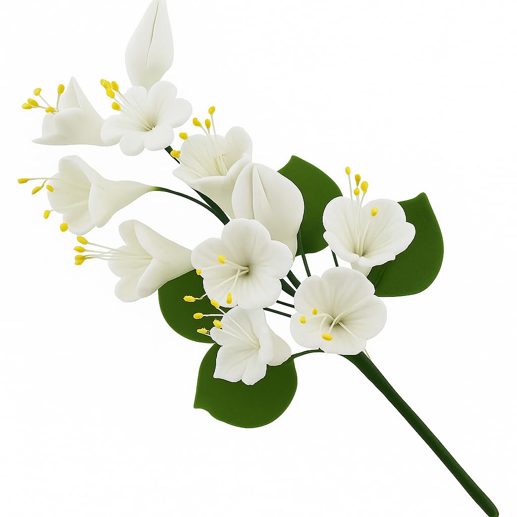 Cherry Blossom Sugar Flower Spray – Gumpaste Flowers for Cakes – Handmade Cake Decorations – Sakura Floral Topper – Sugar Flowers for Wedding & Birthday Cakes - White, 1 Count by Global Sugar Art