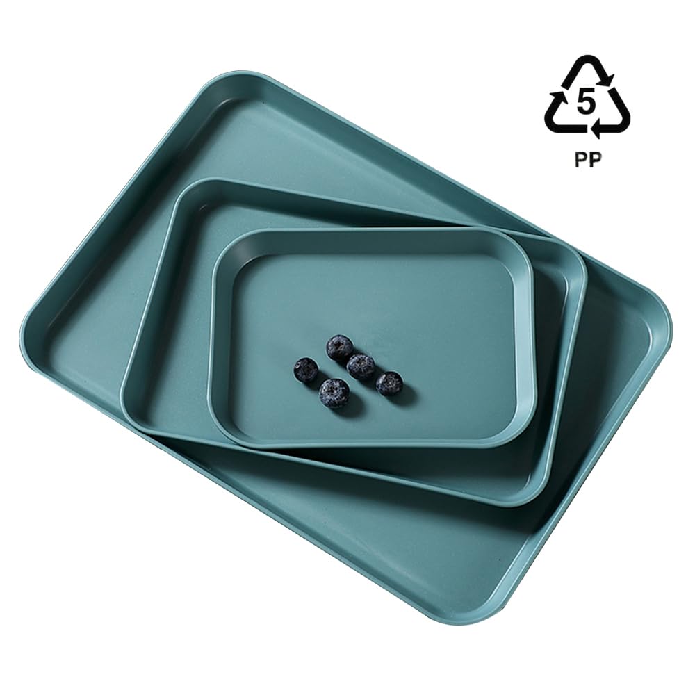 3 Pezzi Vassoio Plastica, Vassoio Rettangolare, Vassoios Plastica Rettangolare, Vassoios Plasticas Rettangolares Grande, Vassoi da Portata, Vassoi Riutilizzabile, per Tavolo, Cucina (Verde)