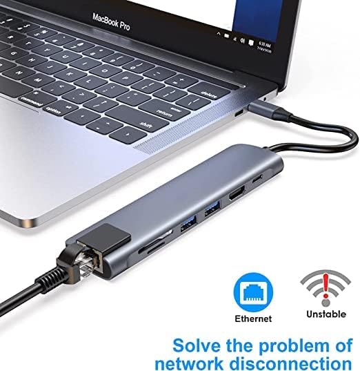 Image of USB HUB USB C Hub, 7 in 1 Type C Adapter with USB C to HDMI,1Gbps Ethernet RJ45,100W Power Delivery,2 USB 3.0 Data Ports, SD /TF Card Readers for All USB C Device & iOS (USB C to 7 in 1 HUB)