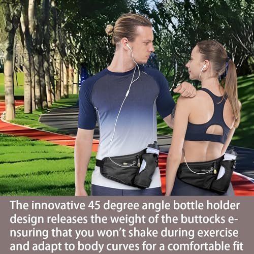 Roysmart Laufgürtel für Handy, Hüfttasche, Gürteltasche mit Flaschenhalter, Verstellbar Hüfttasche Damen und Herren, Bauchtasche für Trinkflasche zum Joggen, Laufen, Sport, Fitness (Schwarz)